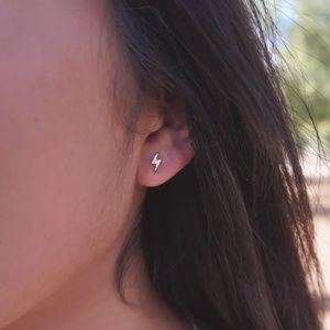 Silver and Gold Lightning Bolt Stud Earrings, Cartilage and Regular